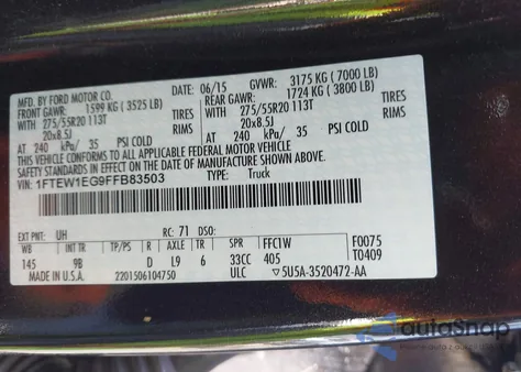 2015 Ford F-150 Platinum from USA, damaged, VIN 1FTEW1EG9FFB83503